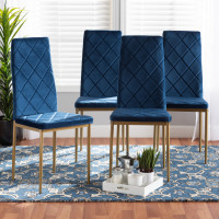 Baxton Studio 112157-4-Navy Blue Velvet/Gold-DC Blaise Modern Luxe and Glam Navy Blue Velvet Fabric Upholstered and Gold Finished Metal 4-Piece Dining Chair Setl